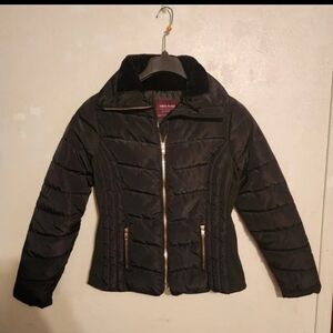 Miss Posh Black Puffer Jacket Faux Fur Collar Full Zip Size S